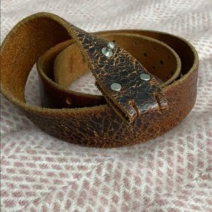 Distressed brown leather belt, no buckle